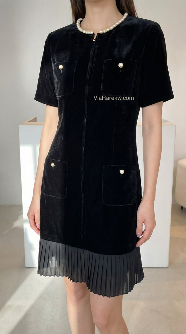 MIDNIGHT PEARL VELVET DRESSفستان
