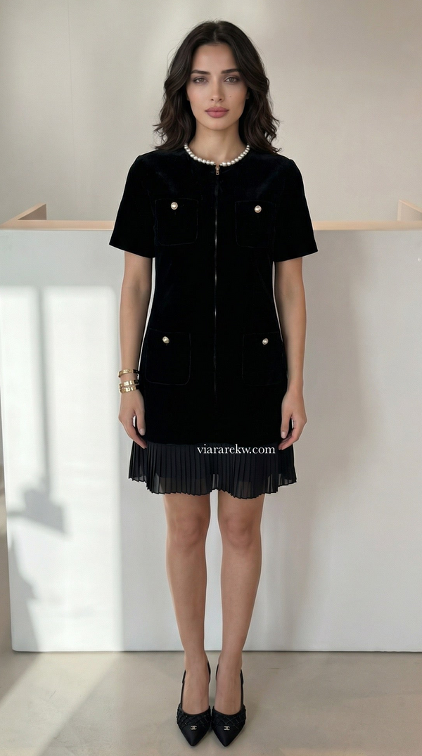 MIDNIGHT PEARL VELVET DRESSفستان