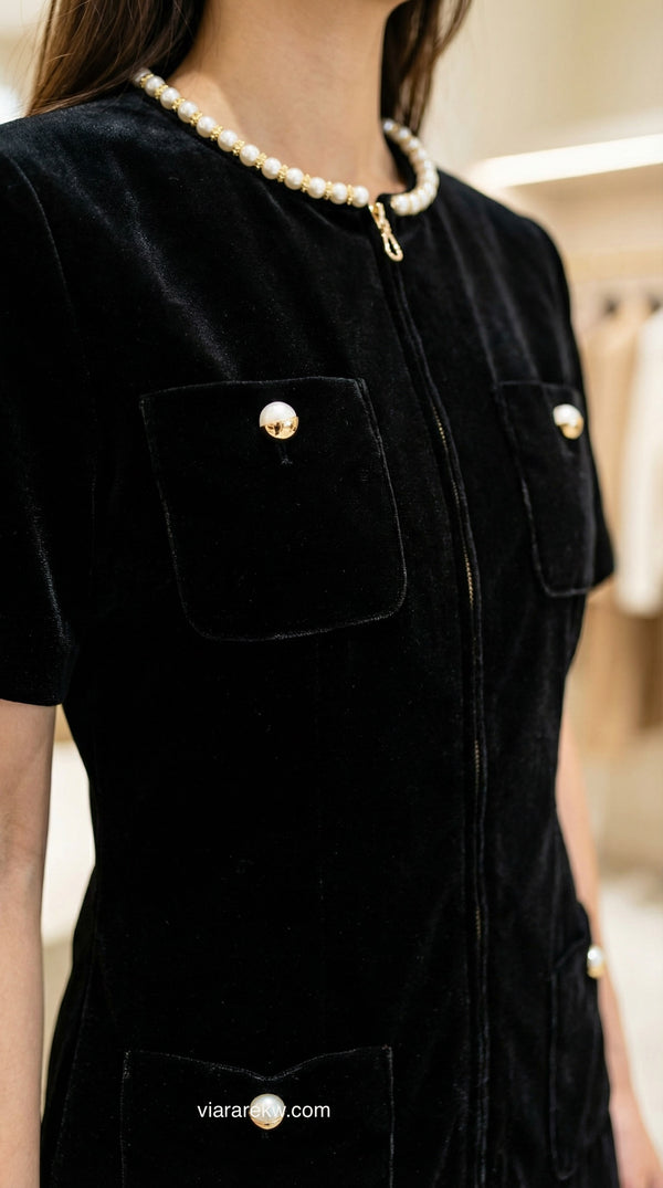 MIDNIGHT PEARL VELVET DRESSفستان