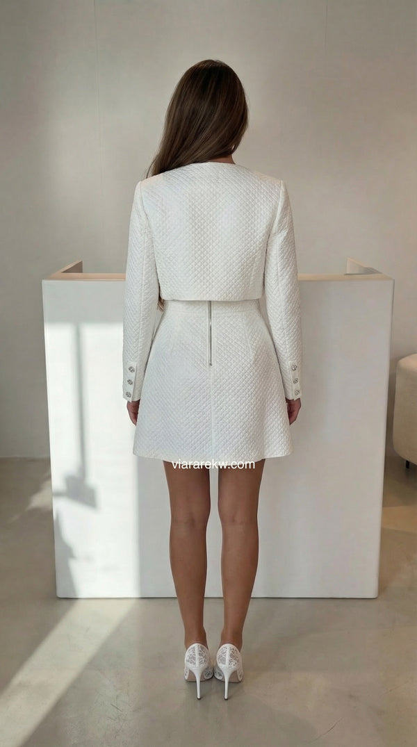 White Mini Dress with Cropped Jacketفستان