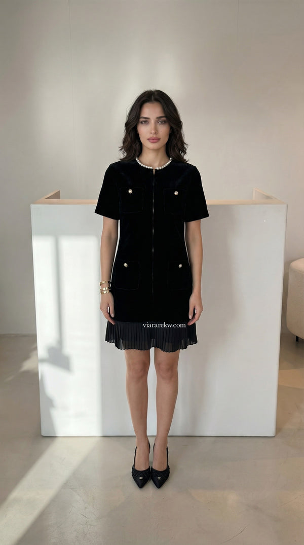 MIDNIGHT PEARL VELVET DRESSفستان