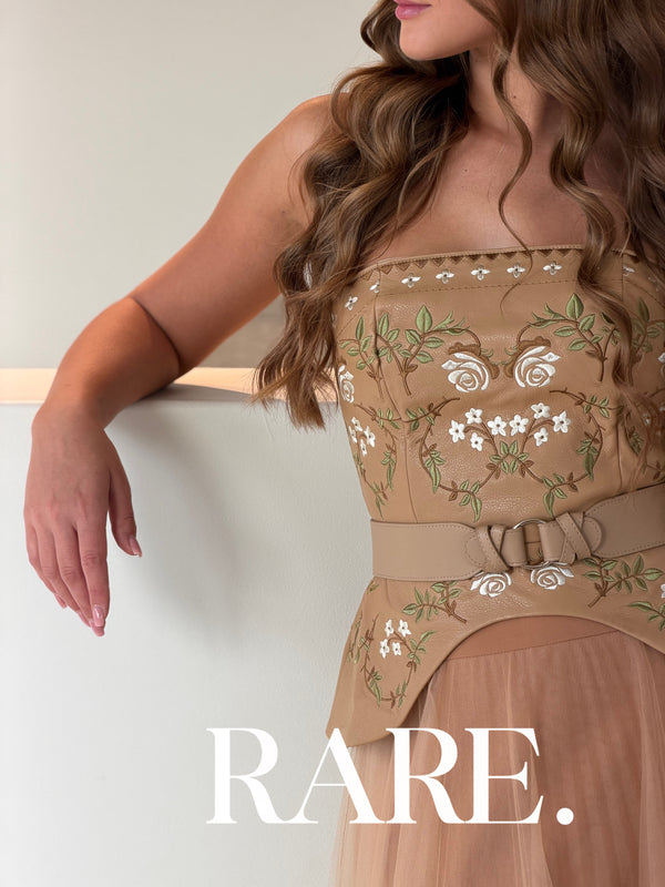 LEATHER DRESS WITH FLOWERS