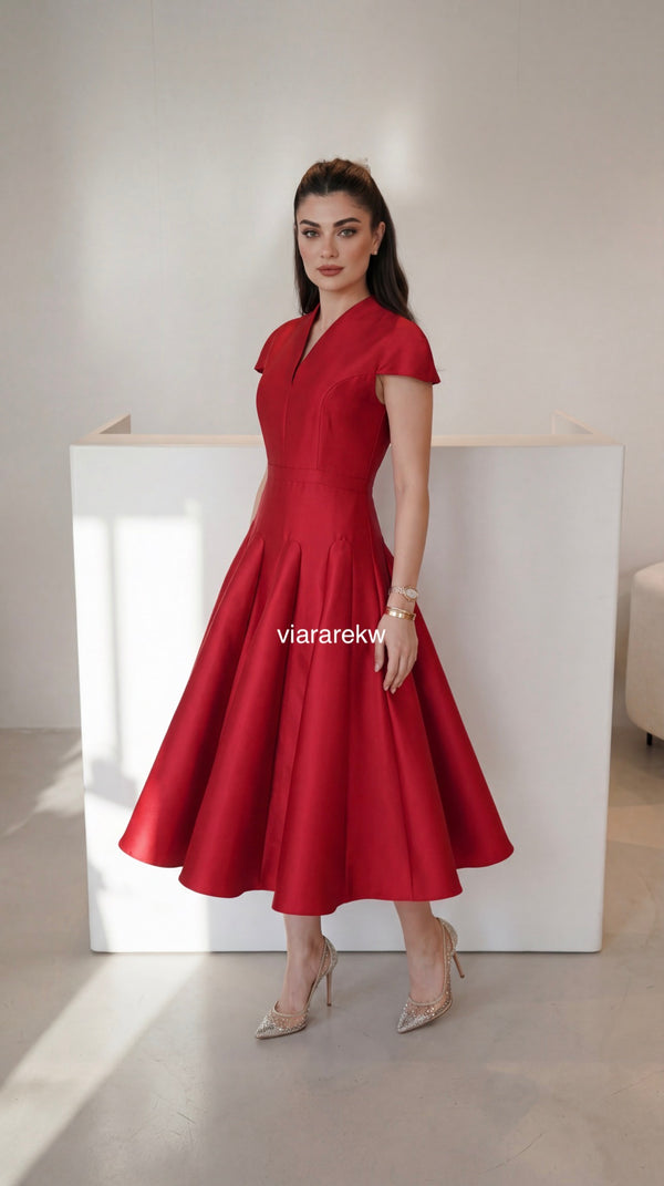 FIT AND FLARE MIDI DRESS فستان