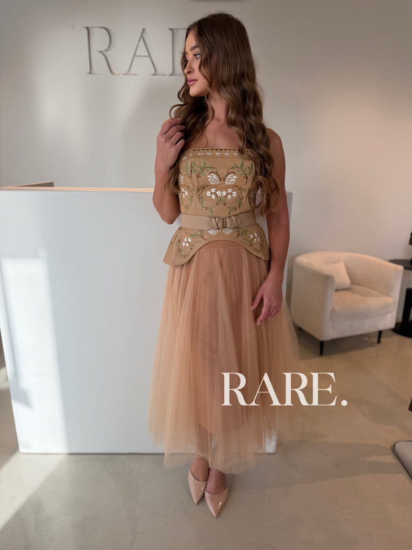 LEATHER DRESS WITH FLOWERS