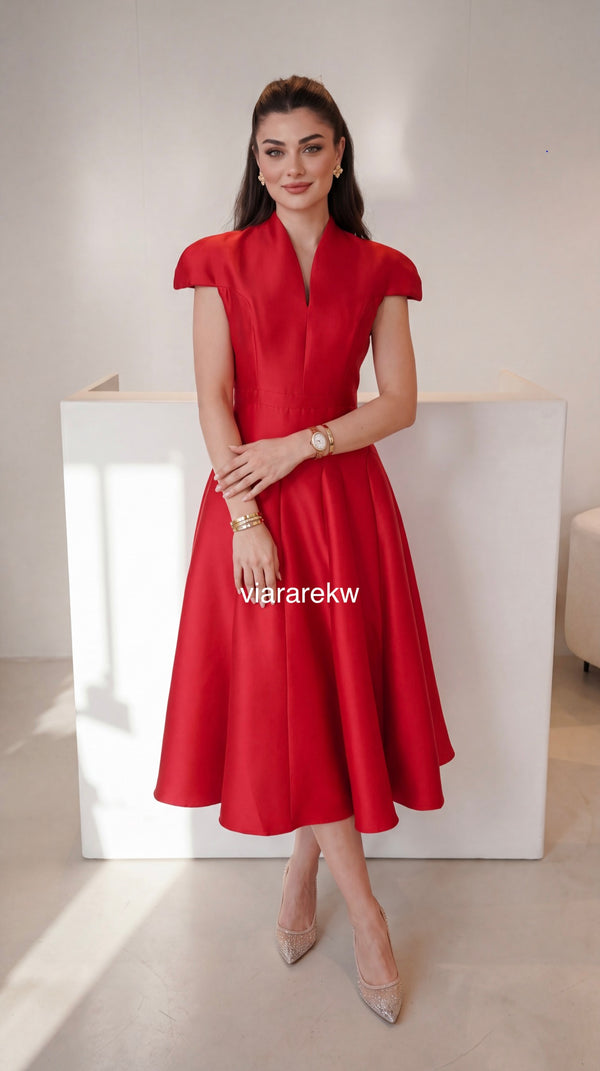 FIT AND FLARE MIDI DRESS فستان