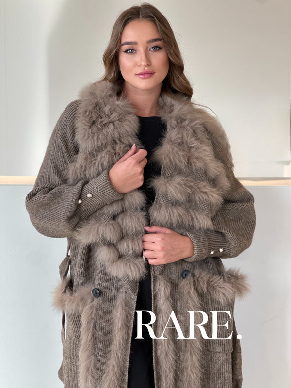 KNIT FAUX FUR CARDIGAN